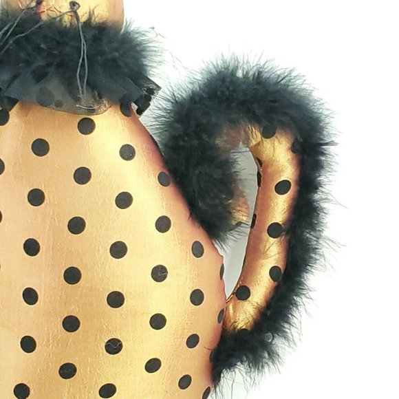 Plush 12" Cat Gold Black Polka Dot Faux Fur Feline embroidery Plump Shiny - Picture 4 of 12